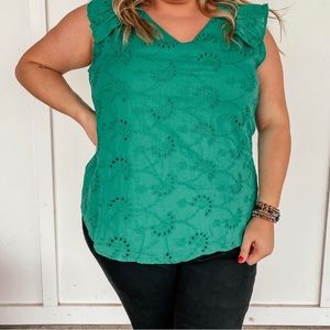 Kelly Green Eyelet Top